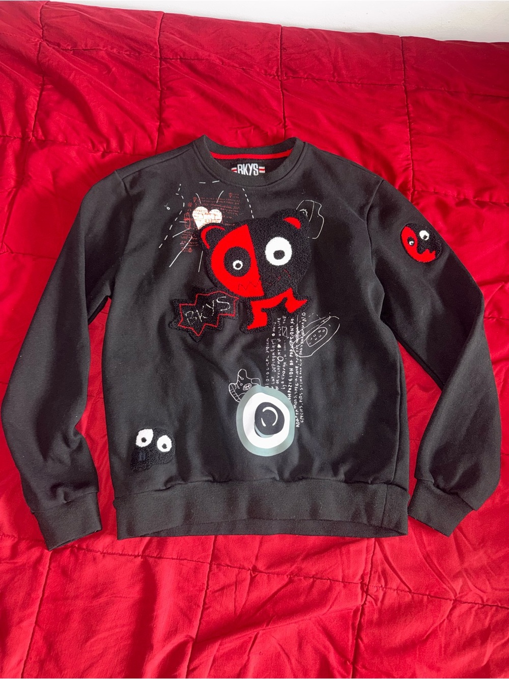 BKYS Black Crewneck Sweater with Red Graphic Character medium